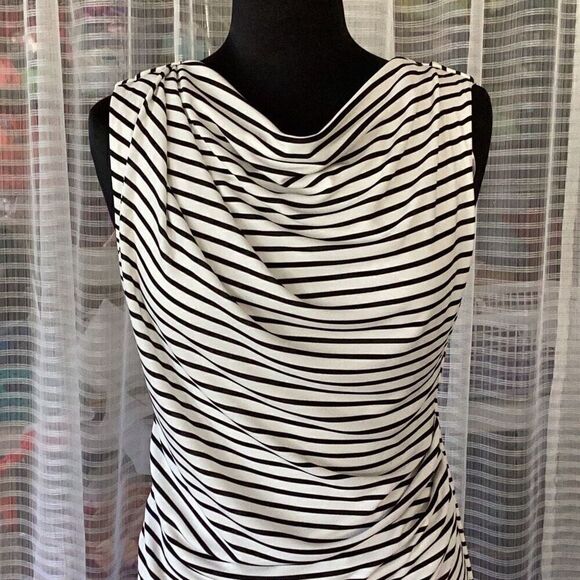 Robert Rodriguez Lydia Striped Cowl Neck Sheath Dress Women’s Medium Black/Cream - Picture 3 of 6